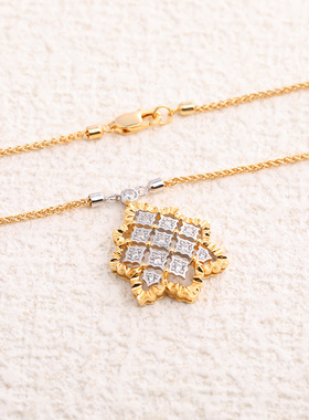 太阳花镂空星芒项链女新款 镶钻石吊坠s925纯银18k镀金蕾丝毛衣链