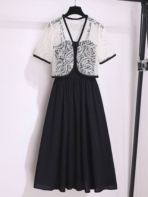 Cardigan lace hollow ຂອງແມ່ຍິງ summer ກັບ skirt suspender
