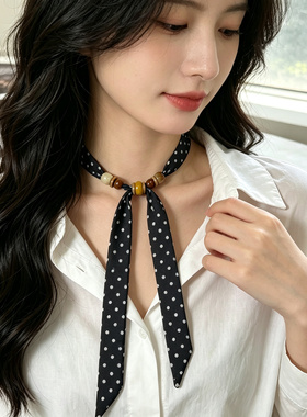 法式复古波点丝巾领带女