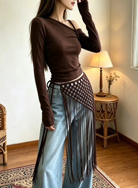 波西米亚手工编织流苏腰绳女