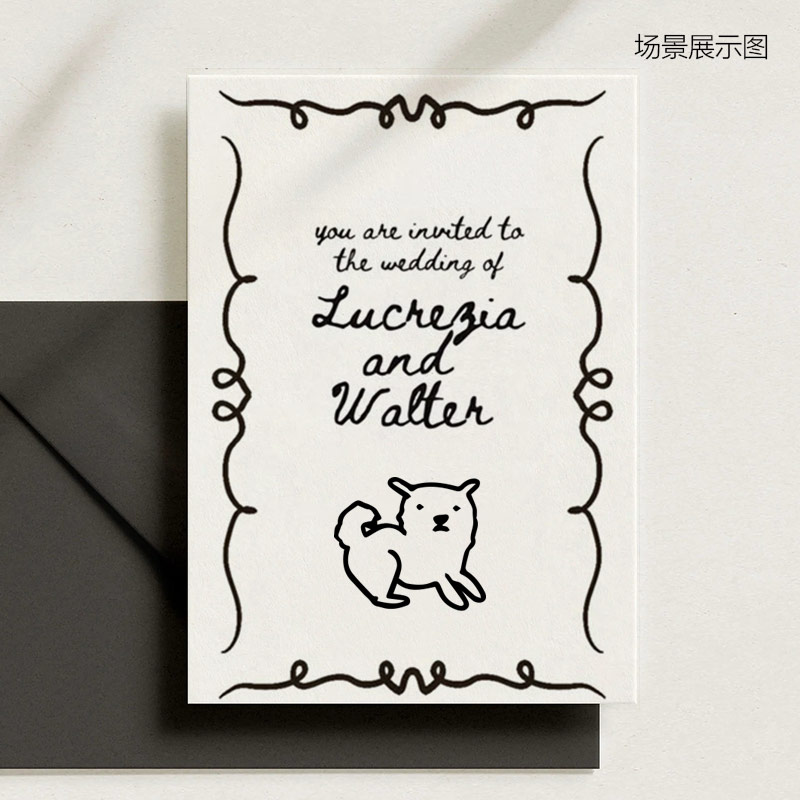 手绘多品种样式狗狗图标可爱的狗草图邀请函请柬素材插画图标设计