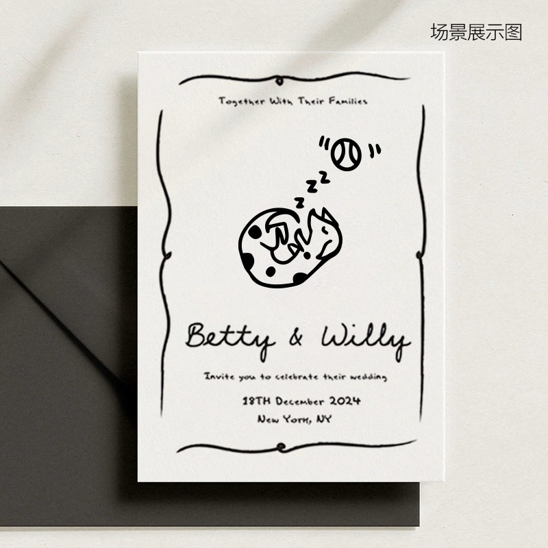 手绘多品种样式狗狗图标可爱的狗草图邀请函请柬素材插画图标设计