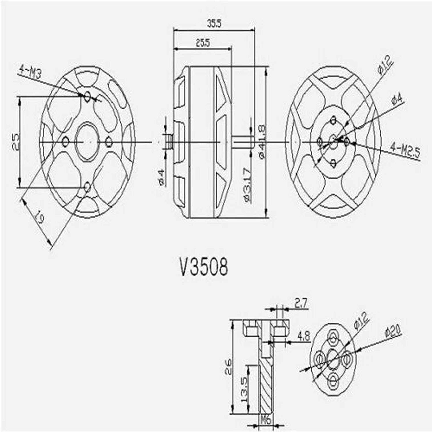 V3508 580KV/700KV 无刷电机 CW CCW桨夹穿越机暴力无刷电机 - 图3