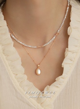 复古高级感天然白贝925银项链女