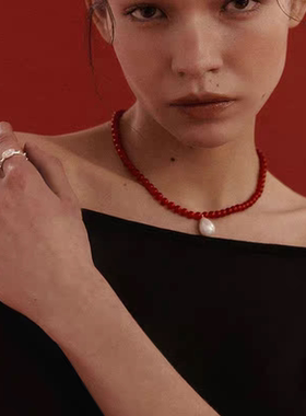 韩国小众ins水滴珍珠OT扣项链复古轻奢锁骨链气质氛围感手作颈链