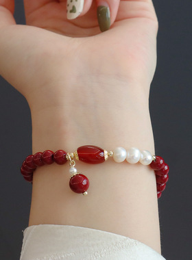朱砂手串女本命年平安葫芦平安扣手链福禄淡水珍珠串珠气质手饰品