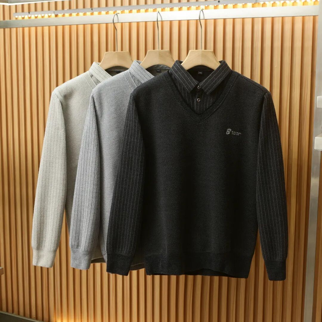 意式轻奢！假两件设计！男士秋冬新款时尚保暖百搭休闲针织衫毛衣 - 图0