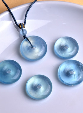 天然海蓝宝平安扣吊坠