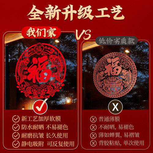过年福贴门贴纸福字2026布置玻璃窗花马年春节剪纸装饰年画窗贴画 - 图1