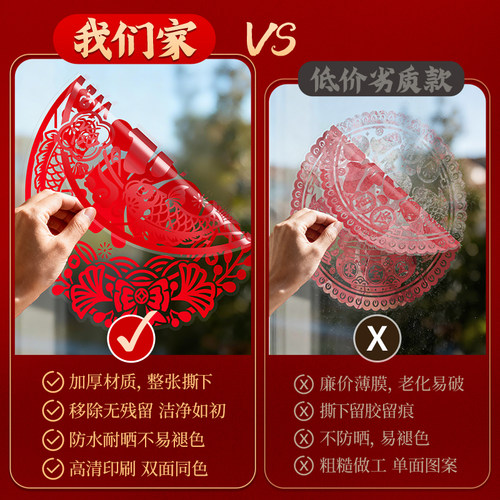 过年福贴门贴纸福字2026布置玻璃窗花马年春节剪纸装饰年画窗贴画 - 图0