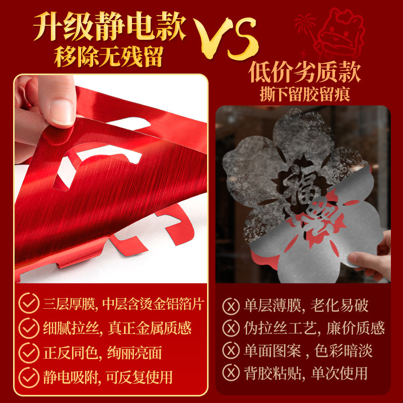新年玻璃窗贴静电贴纸2026新款马年春节装饰过年氛围布置家用窗花,淘宝优惠券,粉丝福利购,淘宝优惠卷