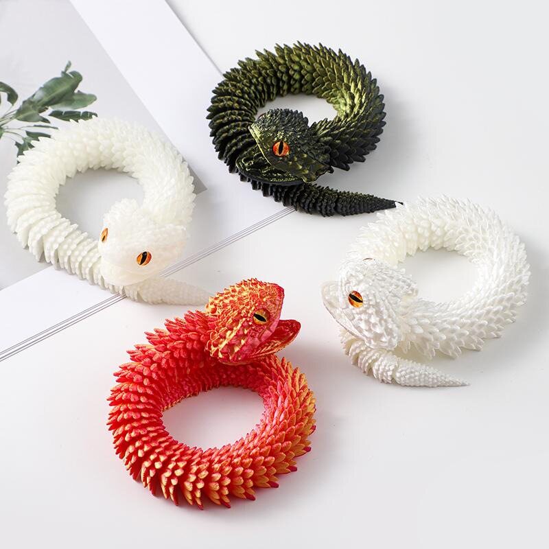 3D printed snake joints, viper figure ornaments, simulated animal model, luminous children's birthday gift, can open mouth