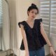 ເສື້ອຍືດແຂນ V-neck Floral Fly Sleeve ຂອງແມ່ຍິງລະດູຮ້ອນ ການອອກແບບໃຫມ່ ແອວ ruffled Vest ເສື້ອ doll ເທິງ