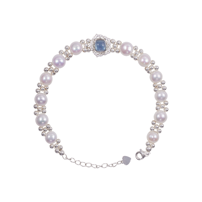 赛赛莉安设计海蓝宝天然淡水珍珠S925纯银手链小众个性礼物轻奢女 - 图3