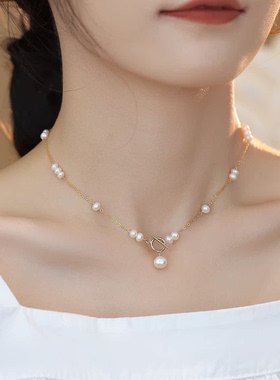 赛赛莉安天然珍珠OT扣锁骨链