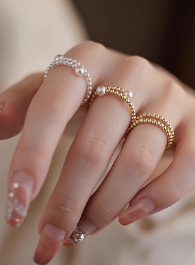 赛赛莉安万能叠戴施家珍珠14K包金戒指开口尾戒小众设计高级感