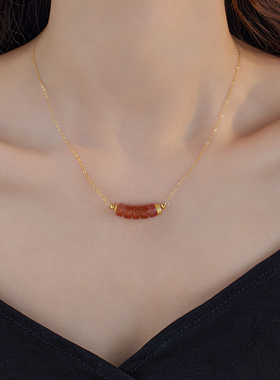 赛赛莉安原创设计渐变非洲翠飘花南红14K包金锁骨项链简约气质女