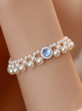 海蓝宝施家珍珠s925纯银手链