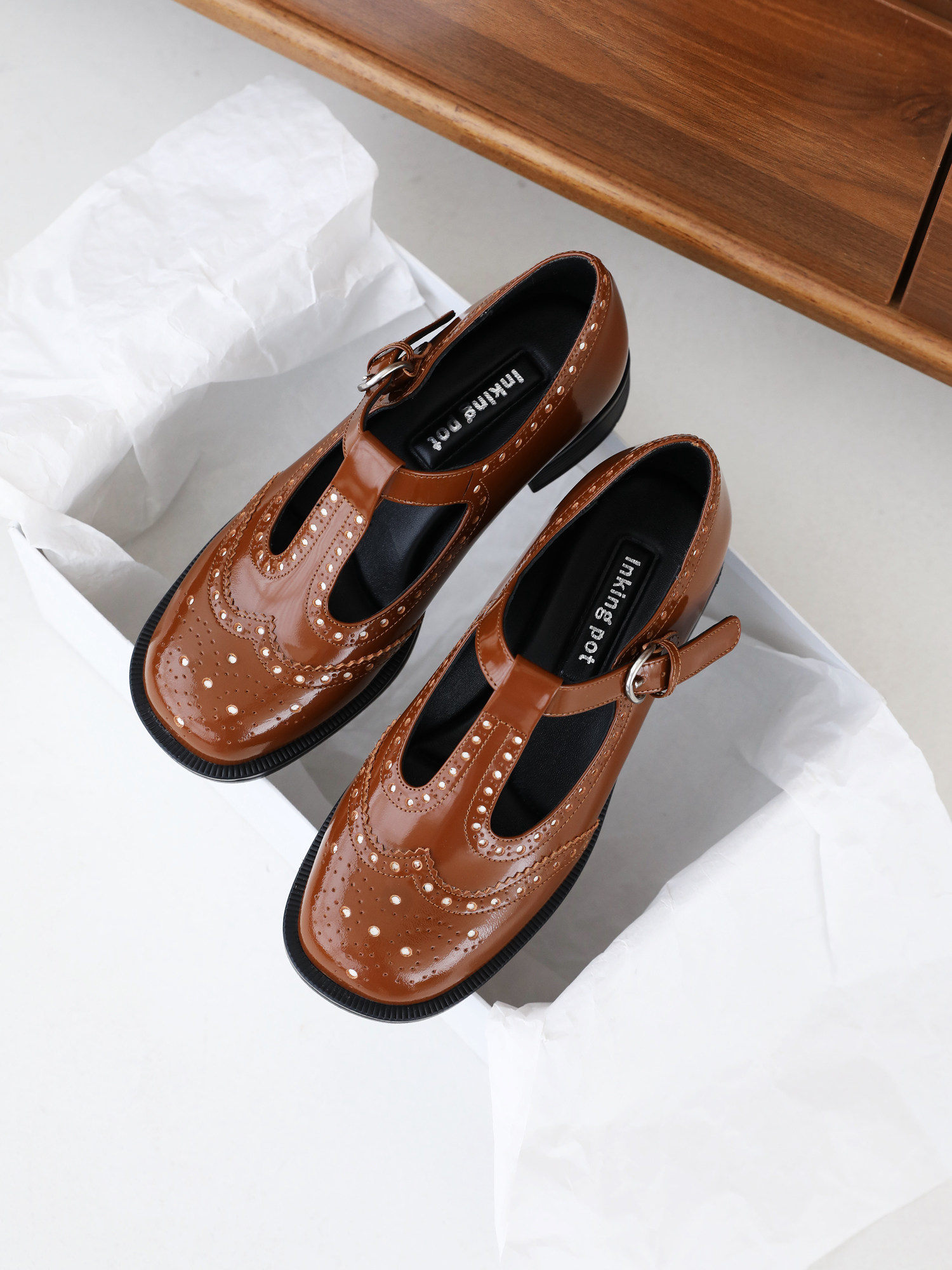 InkingPot彭姐 学院风巴洛克雕花粗跟T字带乐福鞋玛丽珍皮鞋女鞋,淘宝优惠券,粉丝福利购,淘宝优惠卷