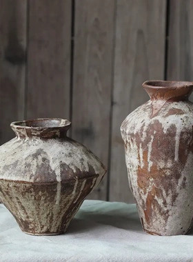 侘寂风陶瓷花瓶粗陶瓶插花复古