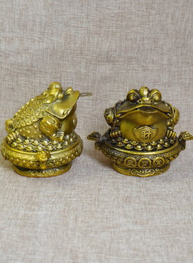 纯黄铜金蟾摆件聚宝盆桌面摆件
