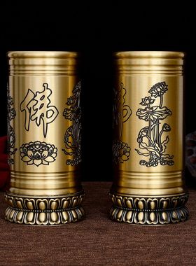 纯黄铜香筒竹签香线香装桌面摆件