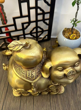 纯黄铜招财猪摆件招财进宝猪摆件