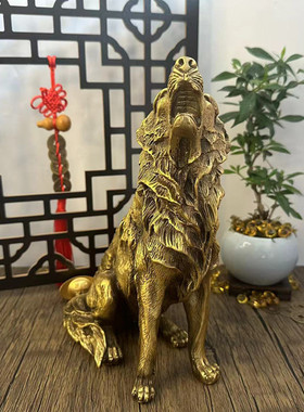 纯铜狼狗摆件招财狗生肖狗摆件