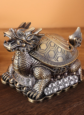 黄铜防摔龙龟防风带盖烟灰缸摆件