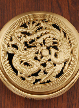 龙凤国风暖手炉纯黄铜炭火暖手炉