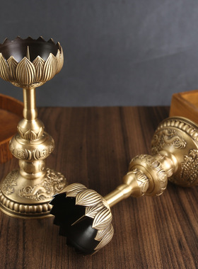 纯黄铜家用龙凤烛台底座桌面摆件