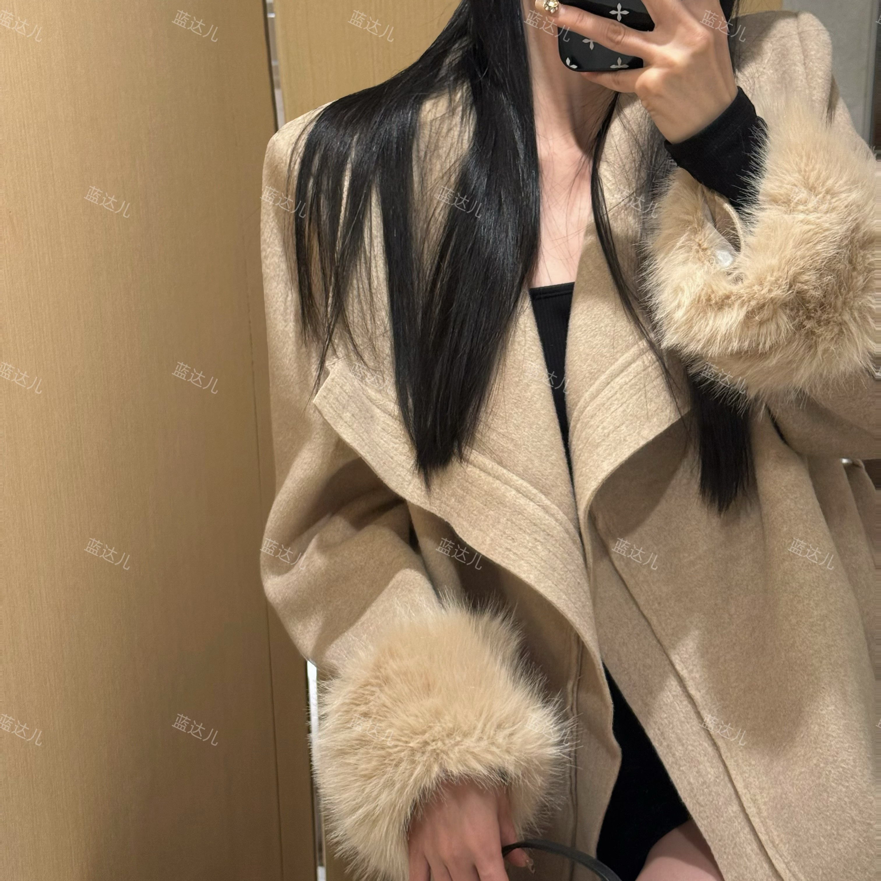 蓝达儿【韩版宽松】新款翻领秋冬宽松慵懒风呢字大衣 - 图3