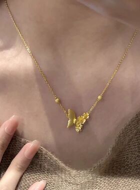 新中式蝴蝶花朵吊坠项链女款