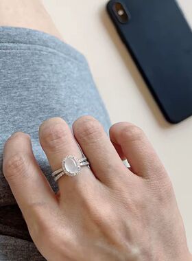 新中式礼物个性白色鸽子蛋戒指