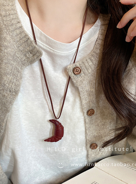 手工面包碱水吊坠项链女童趣可爱高级感长款挂脖毛衣链小众配饰品