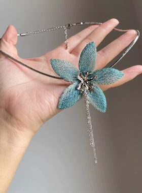 绿色刺绣花朵项链女choker辣妹锁骨链海边度假风小众设计颈链配饰