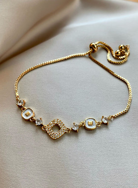 可抽拉滴釉几何方形手链女气质轻奢高级感手串精致小众设计配饰品