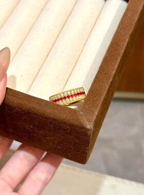 复古黄色拉丝波浪戒指女