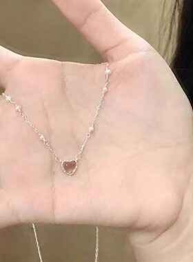 粉色爱心项链女轻奢高级感
