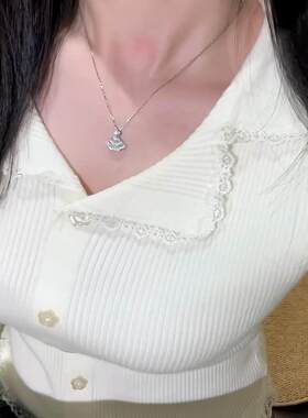 满钻扇形裙摆吊坠项链女款轻奢气质高级感锁骨链精致小众百搭颈链
