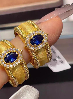 中古拉丝镶钻鸽子蛋戒指女