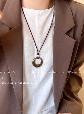 复古长款圆环项链女高级感新中式百搭锁骨链旗袍马面裙颈链配饰品