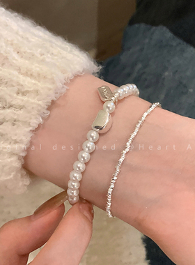 高颜值碎银子珍珠手链女轻奢小众精致手串高级感闺蜜学生百搭配饰