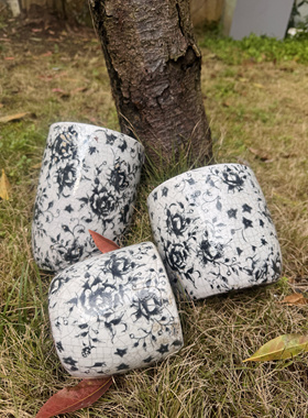 特价粗陶花盆庭院室内摆件现代简约黑花冰裂粗陶花盆