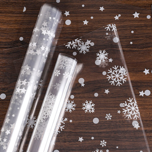 圣诞节雪花玻璃纸苹果花束包花纸花店花艺diy材料防水透明包装纸 - 图1