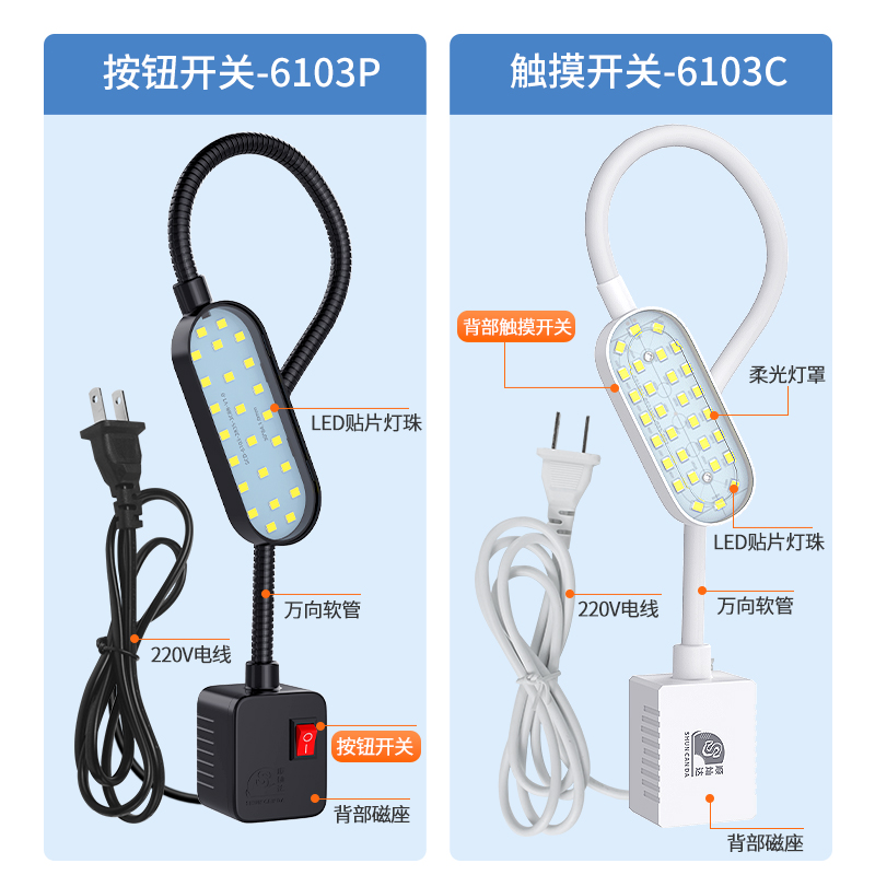 LED机床工作灯缝纫机灯铣床冲床磁吸强磁平车灯工业照明护眼台灯