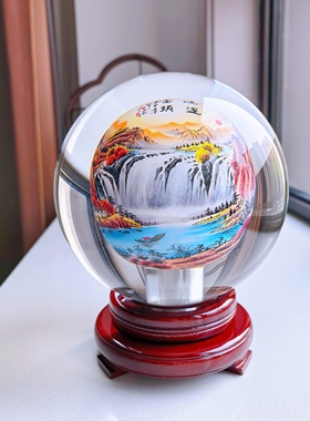 鸿运当头内画水晶球摆件家居装饰开业送礼乔迁之喜 办公室工艺品