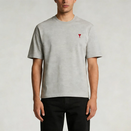 AMI PARIS 春季棉质爱心小标刺绣男女百搭短袖T恤衫银泰百货 - 图0