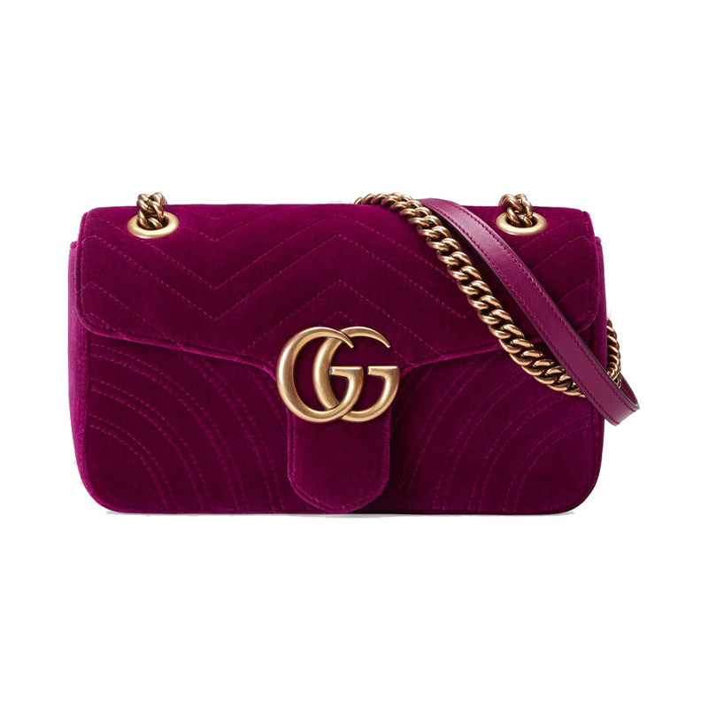 gucci /古驰女士丝绒双g链条包 银泰百货精品女士包袋