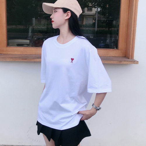 AMI PARIS 春季棉质爱心小标刺绣男女百搭短袖T恤衫银泰百货 - 图1
